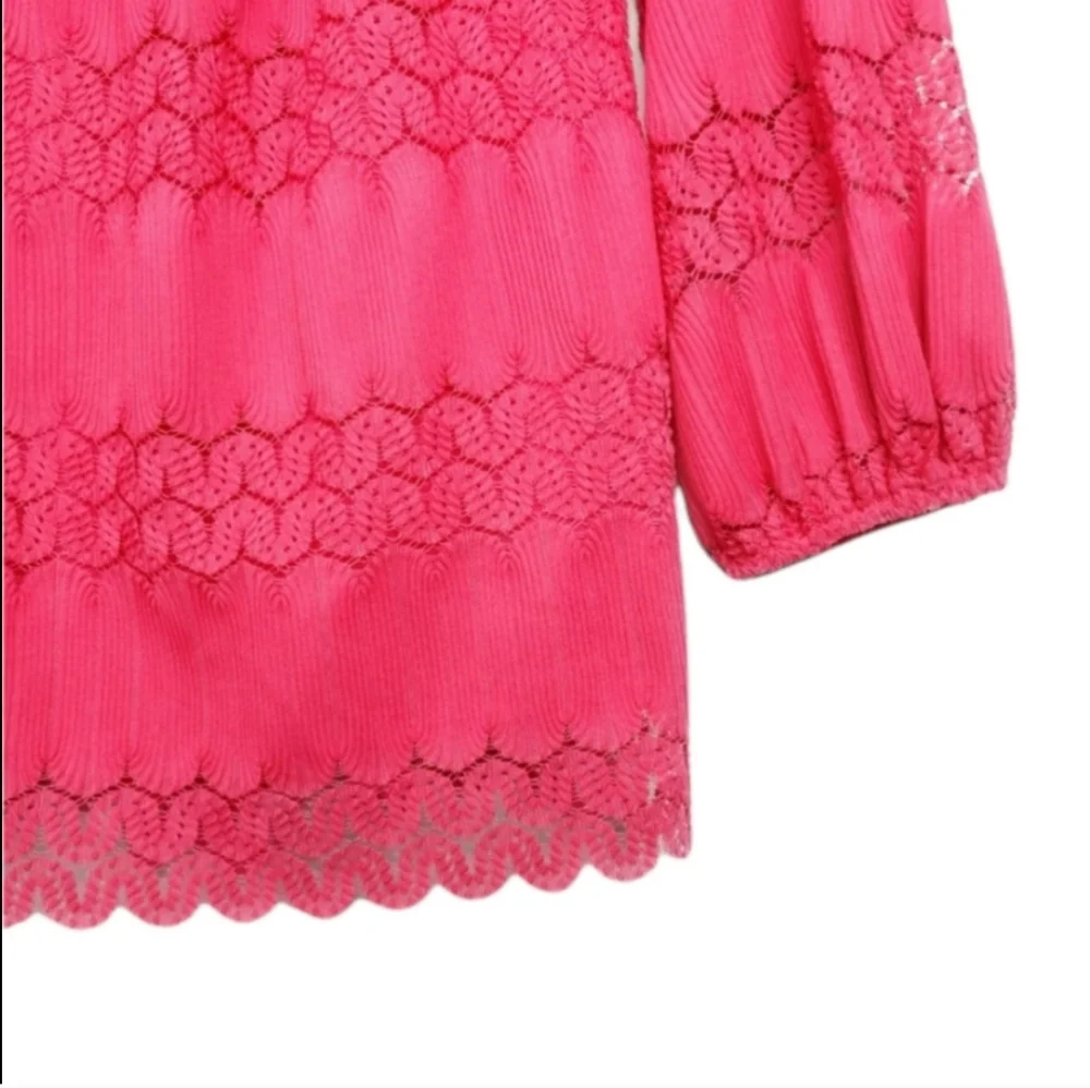 Cupio Pink Lacey Boho Style Stretch Peasant Blouse Women's Size Large L